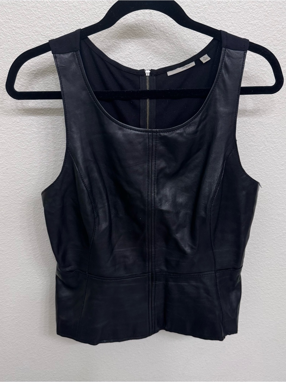 Halogen Black Leather Sleeveless Top with Back Zip